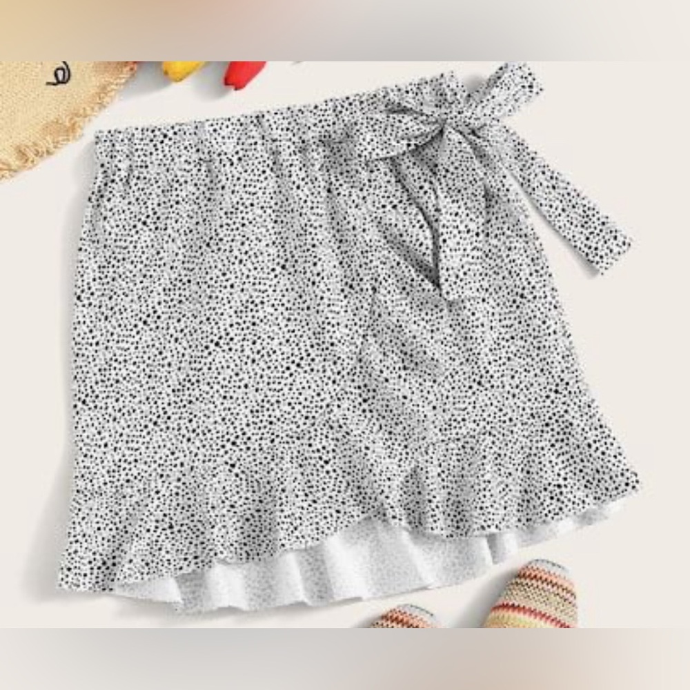 Dalmatian print ruffle wrap skirt